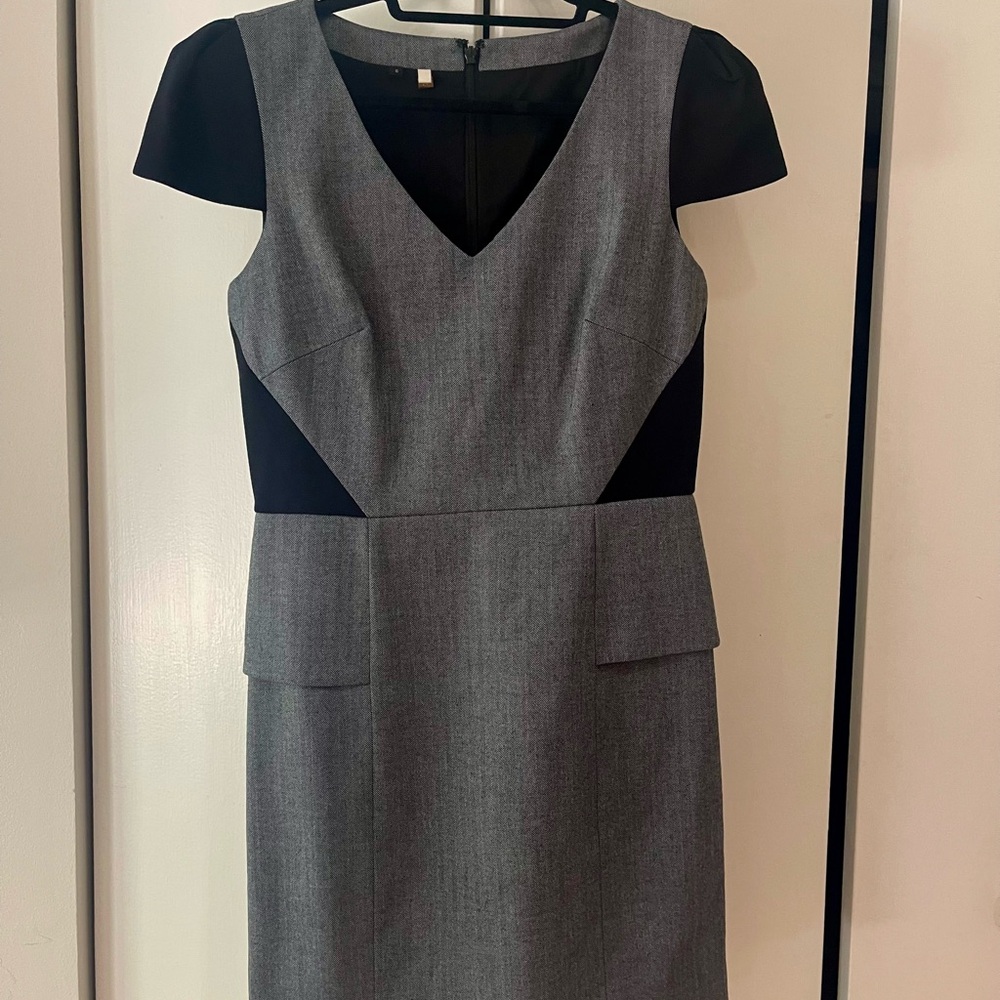 Gray and Black V-Neck Sheath Mini Dress for Work